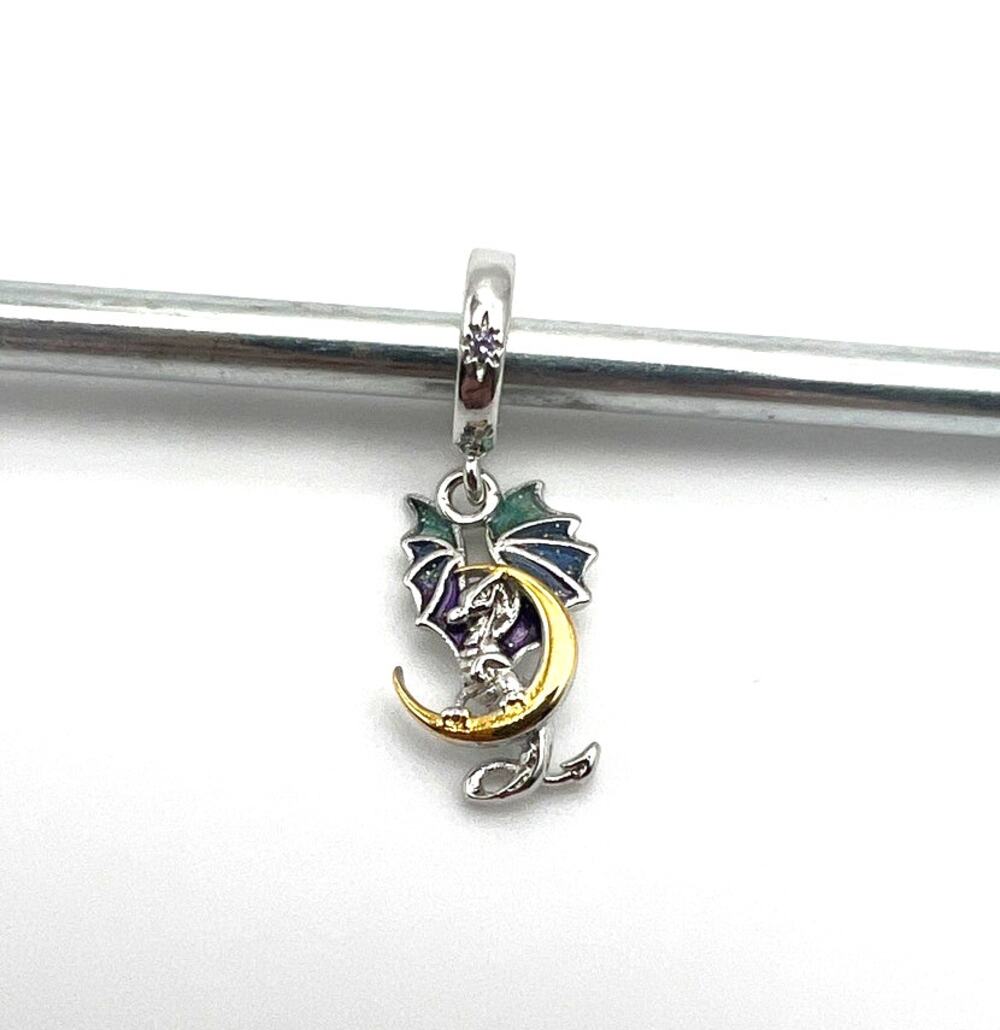 New Dragon & Crescent Moon Charm for European Bracelet